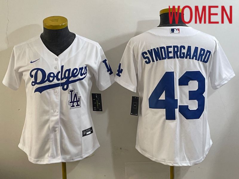 Women Los Angeles Dodgers #43 Syndergaard White Game 2024 Nike MLB Jersey style 11205->women mlb jersey->Women Jersey